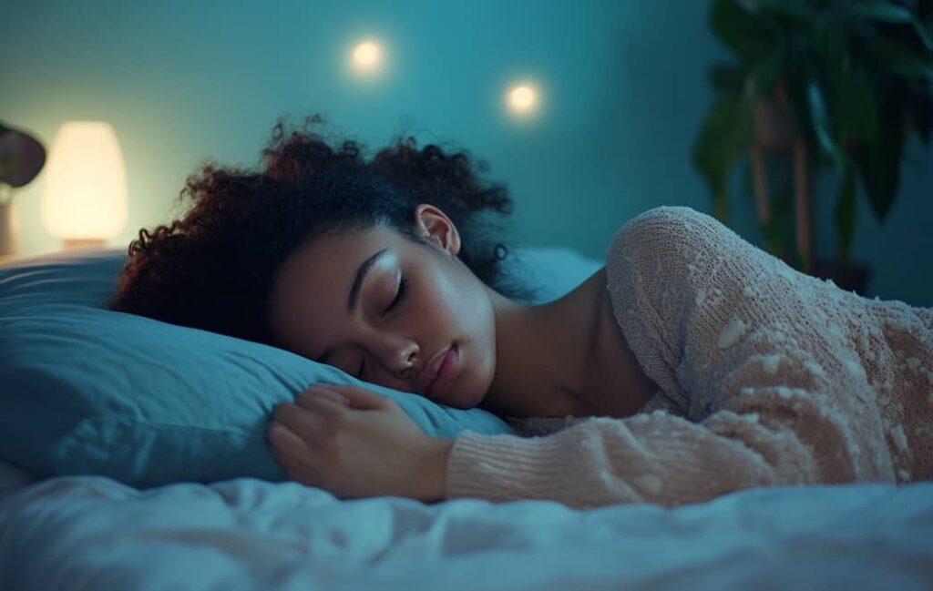Une femme en train de dormir paisiblement dans son lit