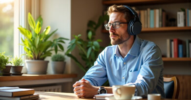 Un homme en train d'écouter de la musique avec un casque