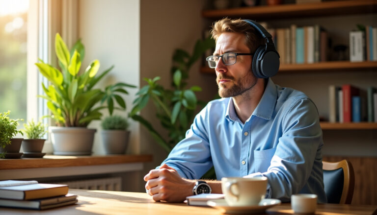 Un homme en train d'écouter de la musique avec un casque