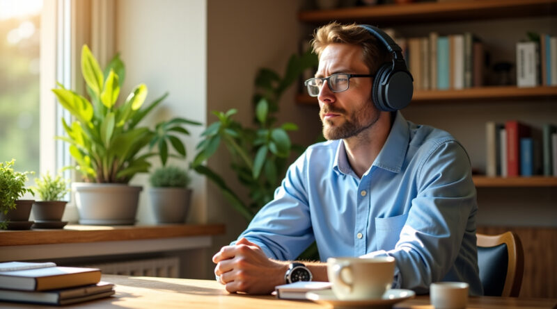Un homme en train d'écouter de la musique avec un casque