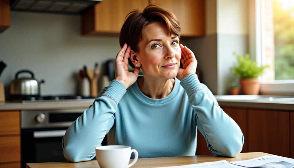 Une femme avec un appareil d'aide auditif