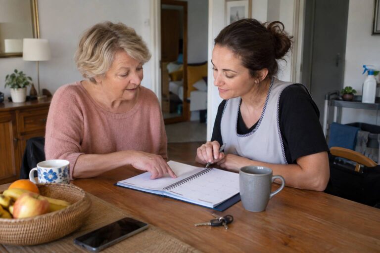 Une personne âgée avec une aide ménagère