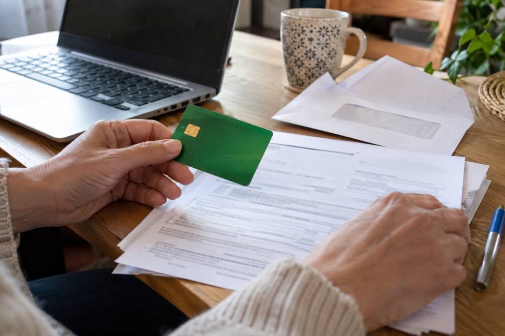 un homme qui tient une carte vitale